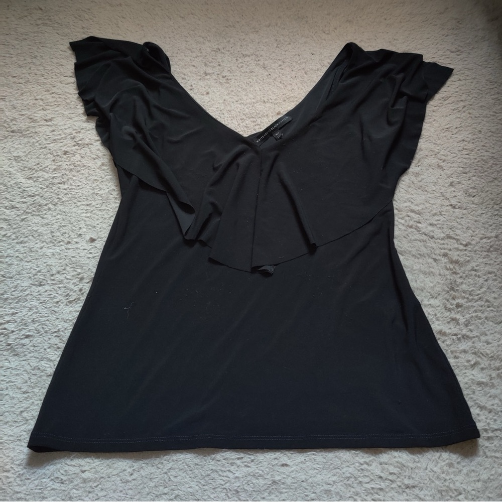 White House Black Market Black Ruffle V Neck Blouse